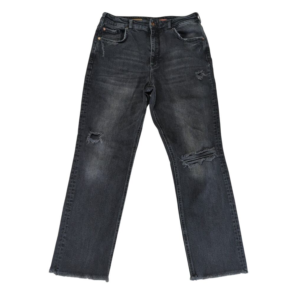 Pilcro Vintage Straight Leg Jeans Black Distressed Women's‎ 32 Stretch High-Rise